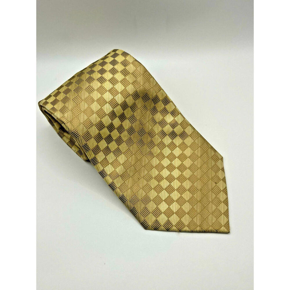 Kenneth Cole New York Tie Geo Gold Hand Made Wide 100% Silk 4 X 60